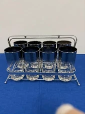 Stunning Vintage Dorothy Thorpe》8 Mercury Silver Fade Highball Glasses w/ Caddy 