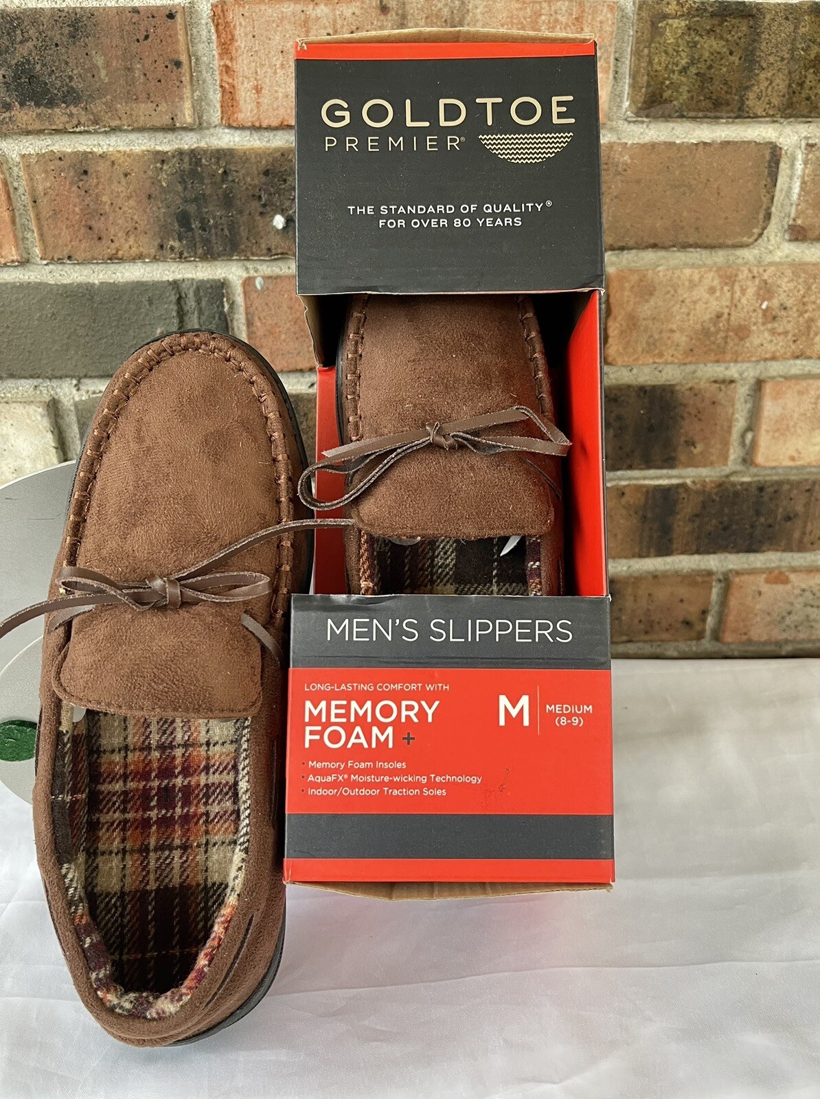 PANTOFOLA D’ORO Scarpe pantofole punta oro memory foam + uomo taglia Med (8 9) marroni