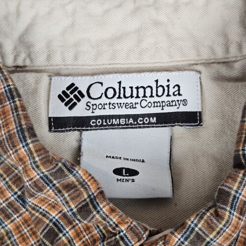 Columbia Brown Orange check long sleeve walking hiking shirt L Large mens vtg - Picture 7 of 11