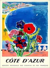Cote D Azur 1947 France Vintage Poster Print Europe Seaside Tourism Décor Art