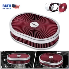 12" Oval Super flow Thru Air Cleaner Washable For SBC Chevy Ford 5-1/8 Carb Neck