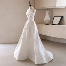 Strapless Satin Wedding Dresses Side Slit Sexy Backless Pleated Bridal Gowns New