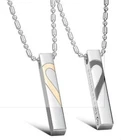 Stainless Steel "Love is Beloved" Broken Heart Couple Lovers Necklace 1 Pair