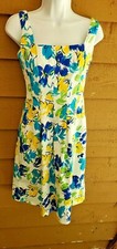 CHAPS Floral Fit & Flare Box Pleated Dress size 2 Blue Yellow Green White