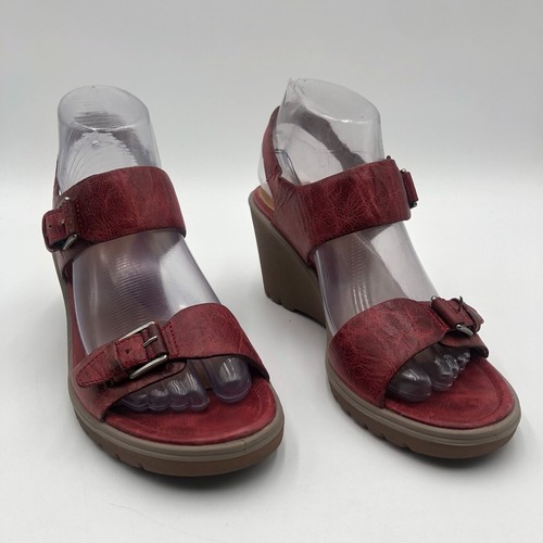 ECCO Adora Wedge Sandals Women's Size 7-7.5 Red Leather Double Strap