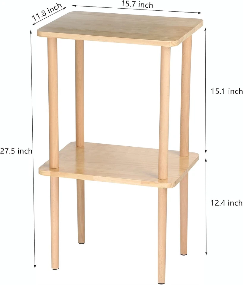 Solid Wood Side Table, 2-Tier Narrow End Table with Storage Shelves for Small Pl - Image 2 of 4