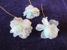 Blue Aqua Vtg Millinery Flower 1 1/2" Delicate semi Sheer Blooms 3pc Lot Y152