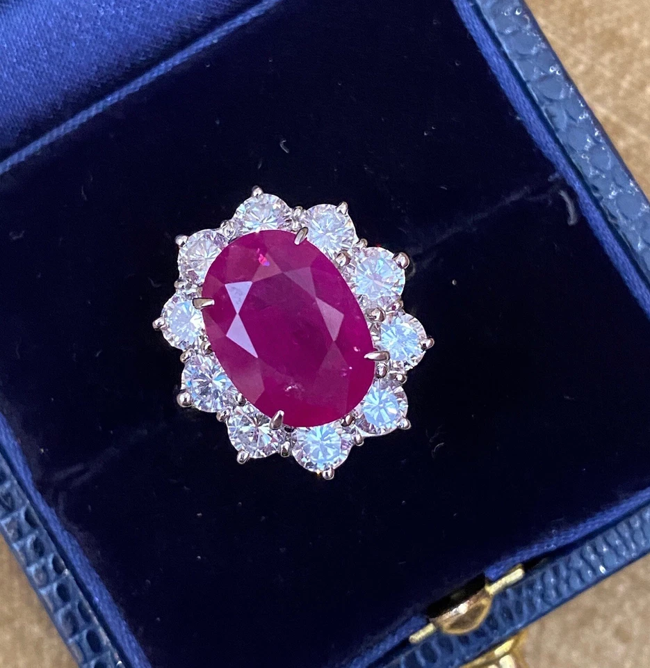 GIA Burma Heated Ruby 7.71 ct Oval in Diamond Platinum Ring - HM2421VN