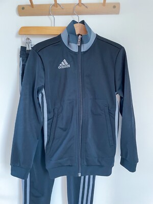 Boys Adidas Tracksuit age 7-8 black with grey stripes UK