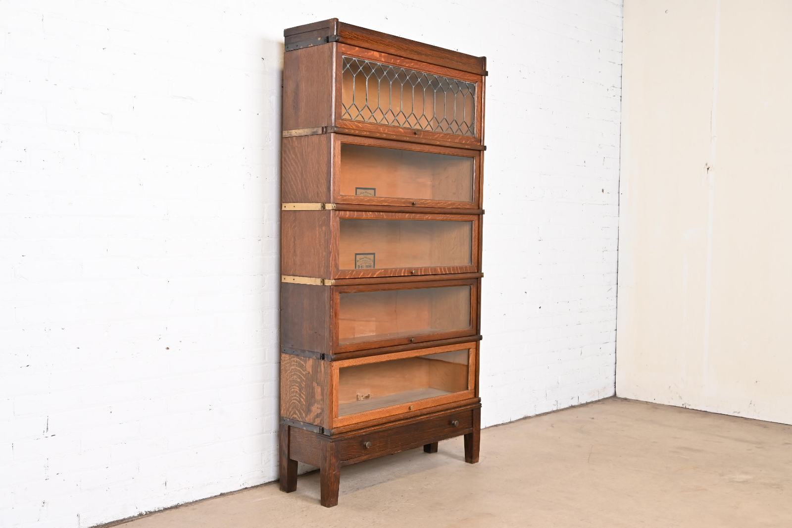 Antique Globe Wernicke Arts & Crafts Oak FiveStack Barrister Bookcase