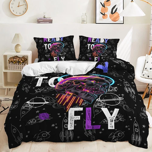 Doona Duvet Quilt Cover Bedding Set Floral Rose Coloured Gothic Skull Skeleton - Picture 8 of 19