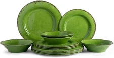 Melamine Dinnerware Set, 12-Piece Dishes Lightweight and BPA Free Green 