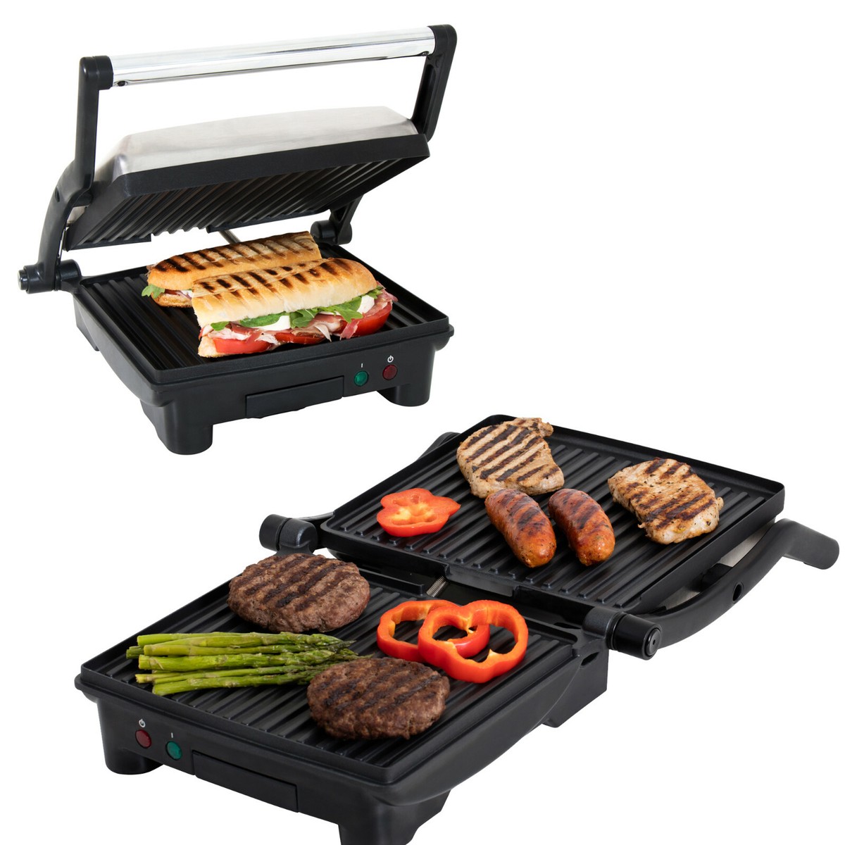 ALPINA 8711252252773 Contact Grill - 230V/1000W - Tosti Ijzer - Panini Grill - Groente, Brood en Vlees - Anti-Aanbaklaag - Lekbak - Zwart/Rood