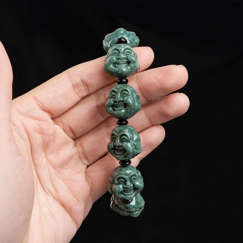 Pulsera de cuentas de Buda bendición jadeíta verde 100 % natural grado A real Foto 3 de 4