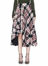 ALEXANDER MCQUEEN, RED, WOOL TARTAN,ASYMMETRICAL, SKIRT, SIZE S