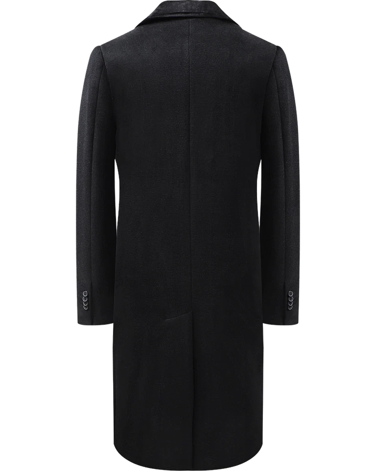 Mens Black Overcoat 70% Wool & Cashmere Covert Warm Winter Mod Long Coat Velvet - Image 3 of 4
