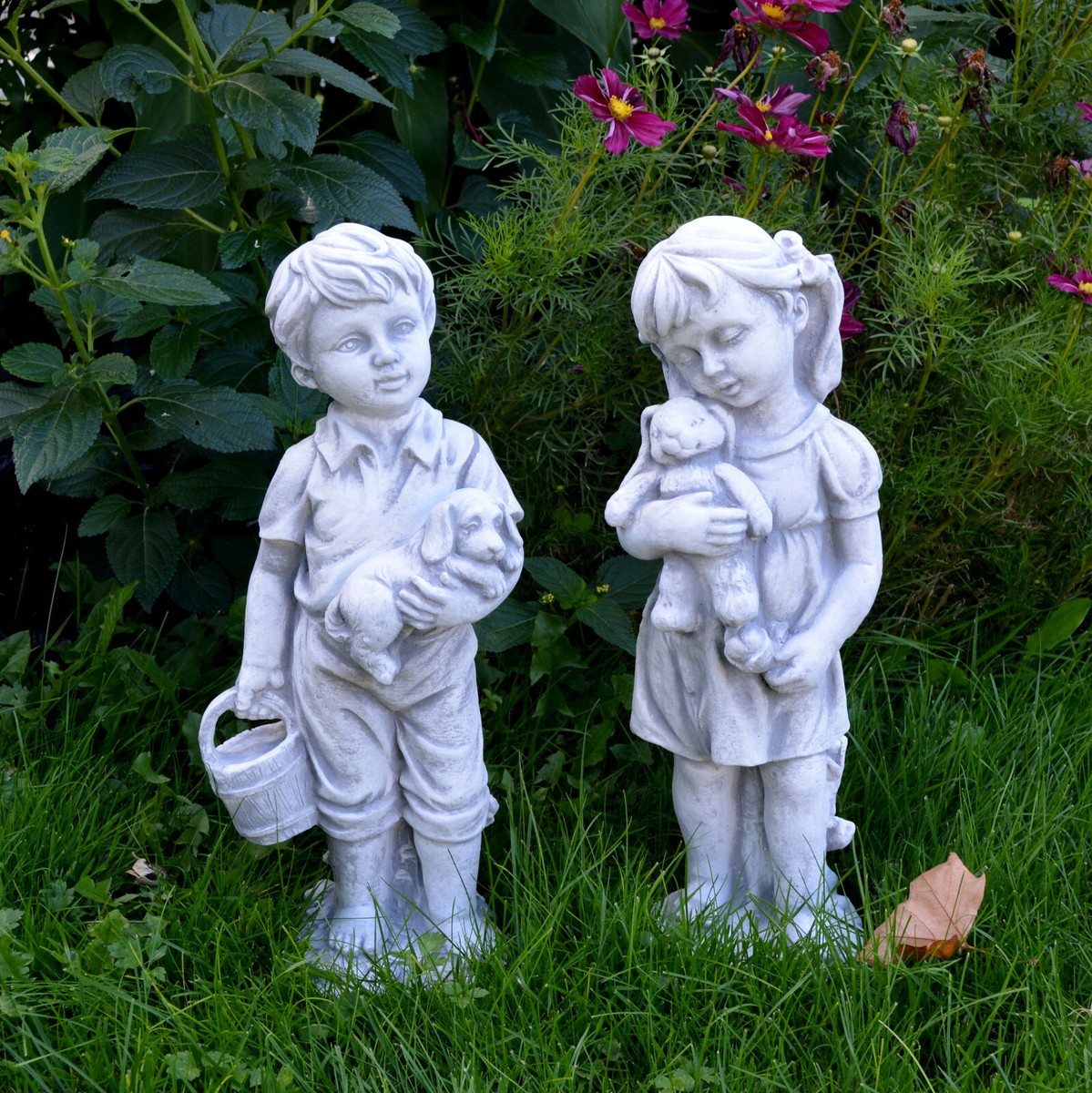 Steinfiguren-Set 'Junge Und Mädchen' – 43 Cm Hoch, 15 Kg Schwer, Frostsicher Für Den Garten
