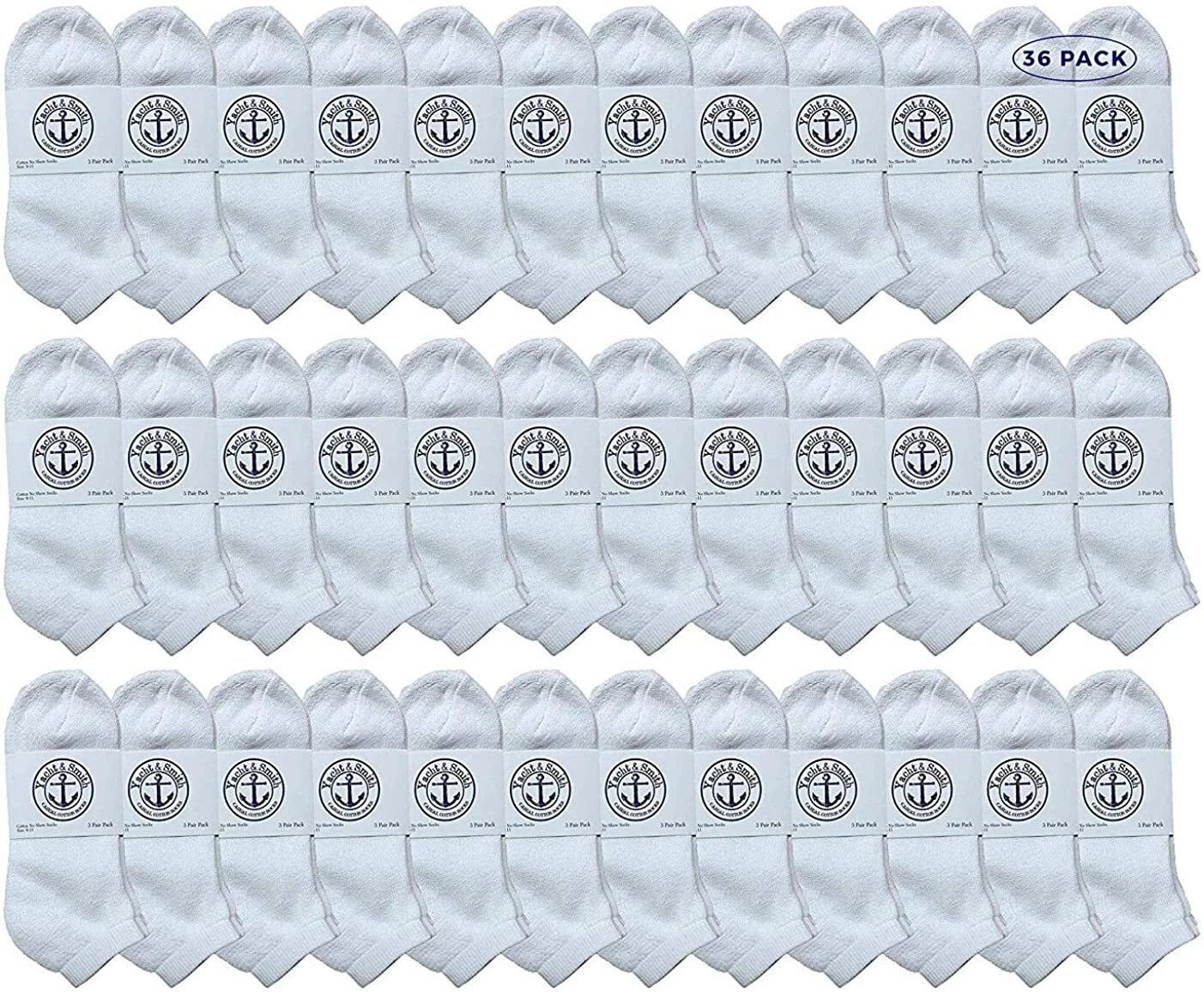 36PK Bulk Womens Ankle Socks Low Cut Ankle Socks Size 9-11 (White)