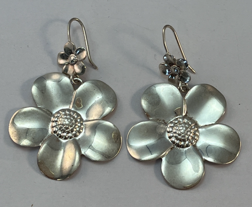 PV 925 Sterling Silver Flower Dangle Earrings Paola Valentini - Picture 2 of 4