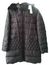 Quilted Padded Winter Coat Jacket Size 18 Navy Blue Fur Hood Roman New With Tags