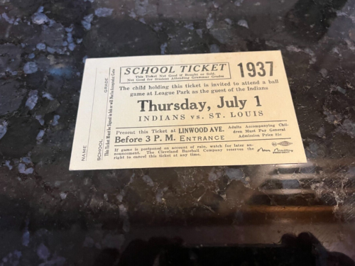 1937 Cleveland Indians vs St. Louis Browns Full School Ticket - Game Not Played - Picture 1 of 2