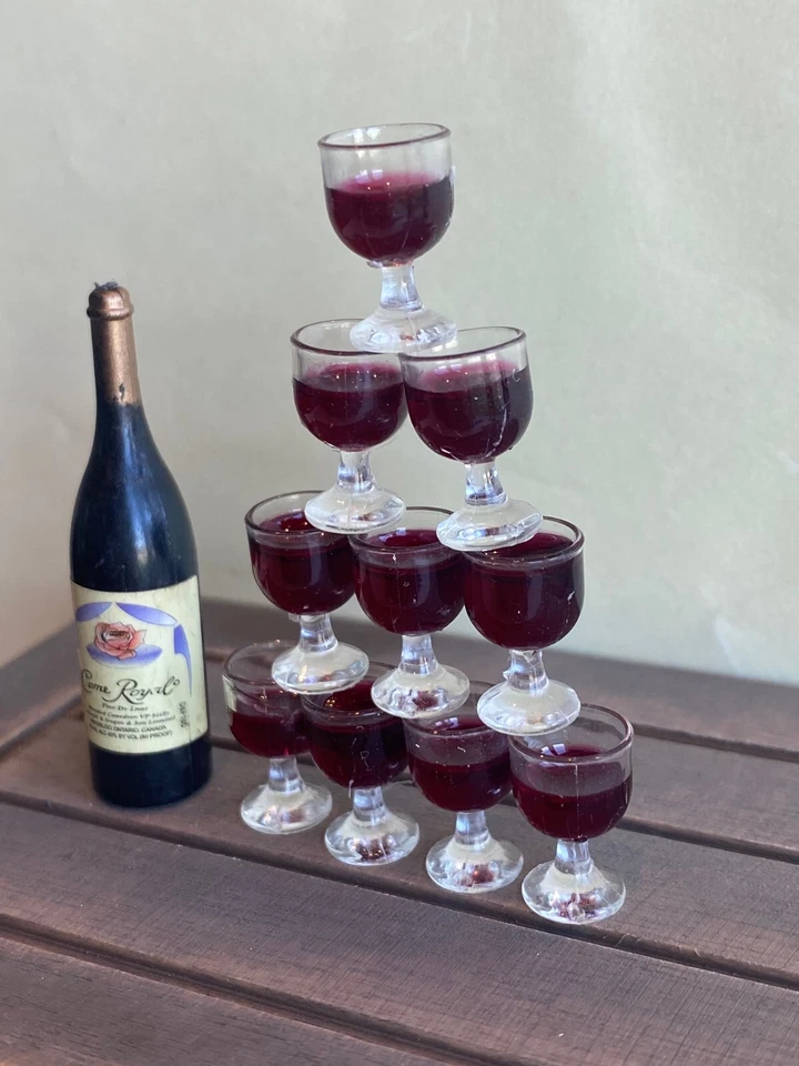 11 pcs set 1:12 Dollhouse Miniature Red Wine Glasses Cup Goblet Bar party Drink - Image 2 of 4