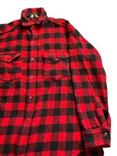 VTG 60s Woolrich Shirt Mens Sz 16 M Red Black Buffalo Plaid Wool Flannel Hunting