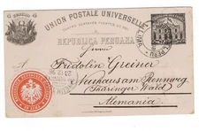 PERU 1898 POSTAL CARD GERMANY CONSULATE SEAL TIED USED 