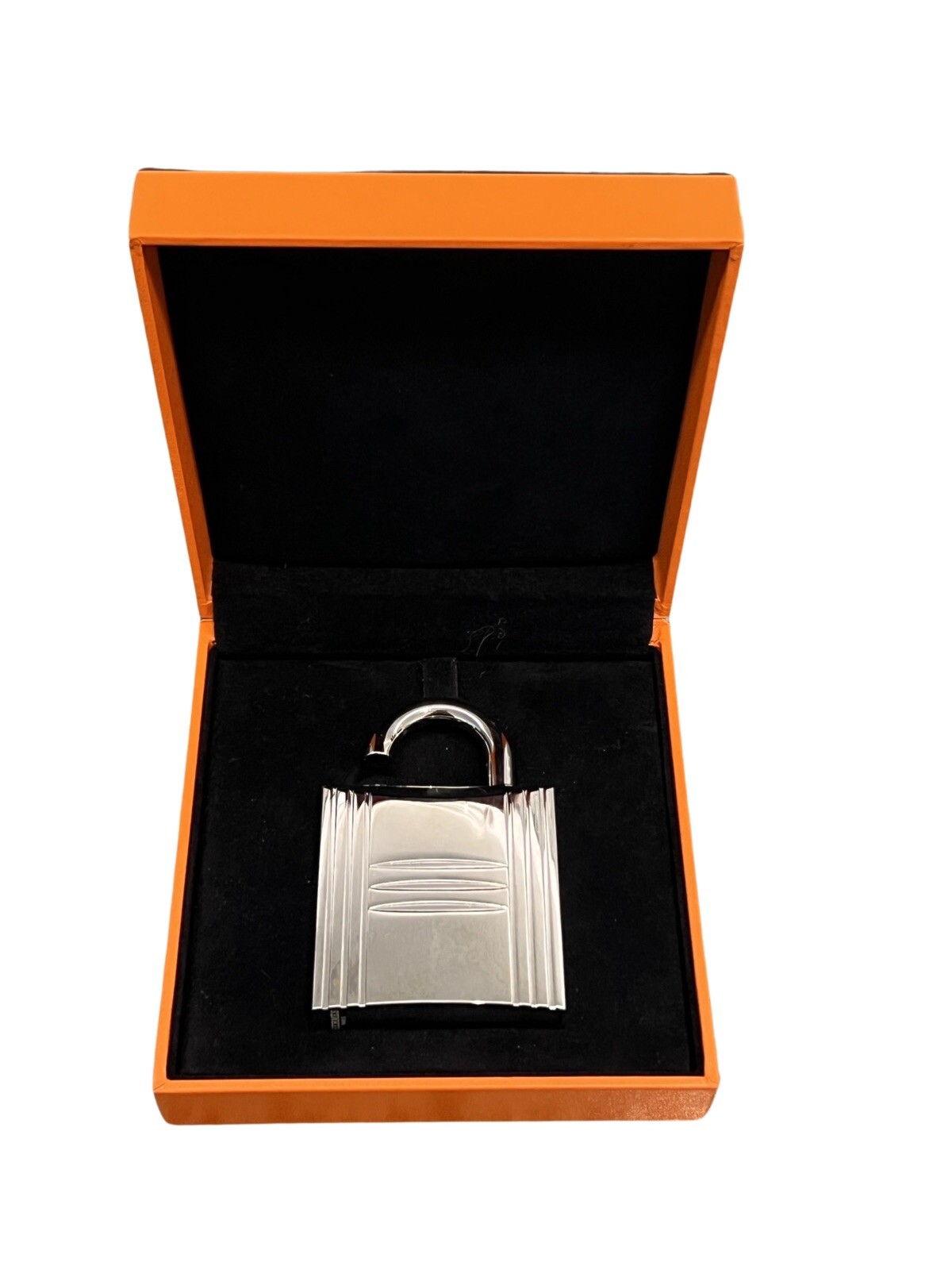 Authentic HERMES Vintage H Logos Cadena Lock Perfume Bottle Case Silver in Box!