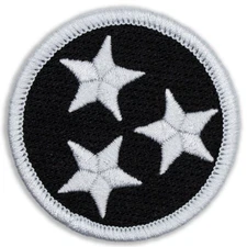Black & White Tennessee Tristar Patch - 2" Round Embroidered Patch