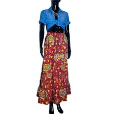 Ankara Print Red/Maroon Women Flowing Long Skirt