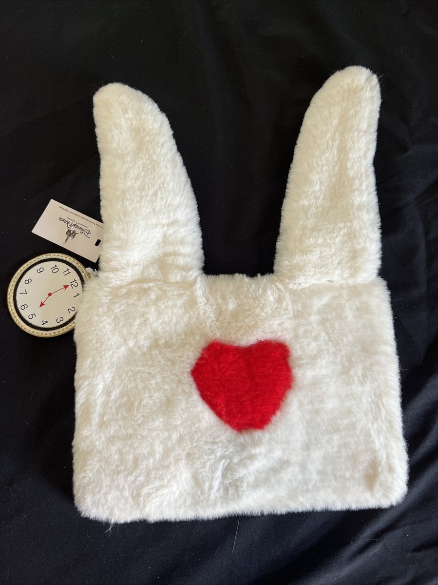 Disney Parks Alice in Wonderland Furry White Rabbit w/Red Heart