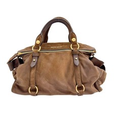 MIU MIU Vitello Lux Bow Bag Brown Suede Two Way Bag