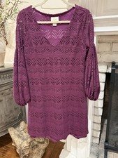 Anthropologie Maeve Laila Lace Dress Shift Balloon Sleeve XS V-neck Purple Boho