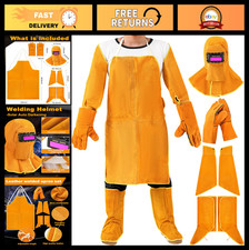 5 Pcs Welding Flame Resistant Set - Leather Apron, Gloves, Sleeves, Boot Covers