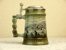 Vintage GERZ GERZIT Bierkrug mit Zinndeckel Stadtmotiv Deutschland 0,5L