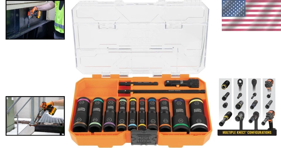 Compact KNECT Flip-20 Deep Impact Socket Set with Color-Coded Sizes & Adapters - Image 2 of 4