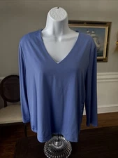 JEAN-PIERRE KLIFA Light Blue V-Neck Long Sleeve Blouse Top Size Large