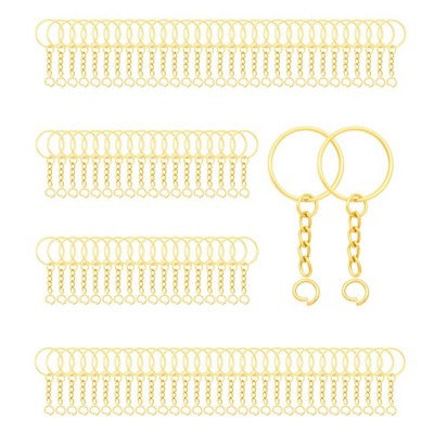 100Sets 1 inch Keychain Rings Golden Split Round Key Ring with Chain and Open...