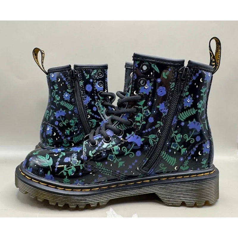 Dr. Martens 1460 Mystic Floral Patent Junior Black Girls Boot AW004 – Size 13 - Image 3 of 4
