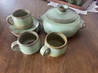 Vintage Frankoma Pottery Plainsman Prairie Green Covered Casserole 3 Cup Saucer