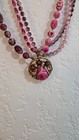 Vintage Selini Signed Multi-Strand Necklace, MCM Pink/Purple Lucite Bead Pendant — photo 3
