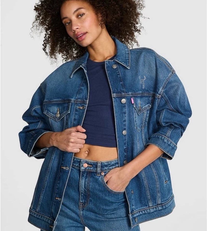 CHAQUETA CAMIONERA VAQUERA ROSA VS EN EDICIÓN LIMITADA LAVADO MEDIO BLING EN GRANDE NUEVA CON ETIQUETAS Foto 2 de 4