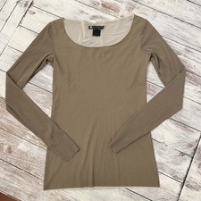 D Exterior Tunic Top Womens Size L Taupe Scoop Neck Long Sleeve Stretch