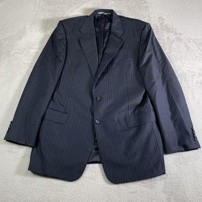 Hickey Freeman Suit Jacket Mens 42R Blue Pinstripe Super 130s Wool Made USA