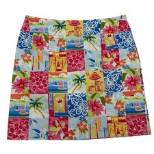 VTG Talbots Tropical Island Patchwork Straight Pencil Cotton Skirt Petites 16P