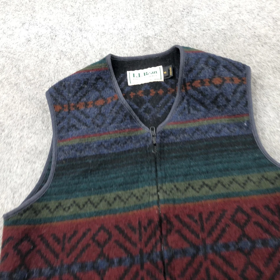 Vintage L.L.Bean Vest Womens Medium Wool Blend Zip Front Made in USA Aztec 90s - Image 4 of 4