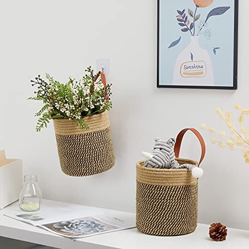 Wall Hanging Storage Baskets 2 Pack 7"(D) x 8"(H), Small 2 pack/7x8 Jute&Black - Picture 3 of 8