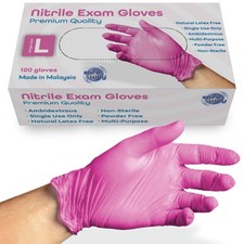 USA Pink Nitrile Gloves Disposable   Non-Latex, Powder-Free, Ambidextrous Des...