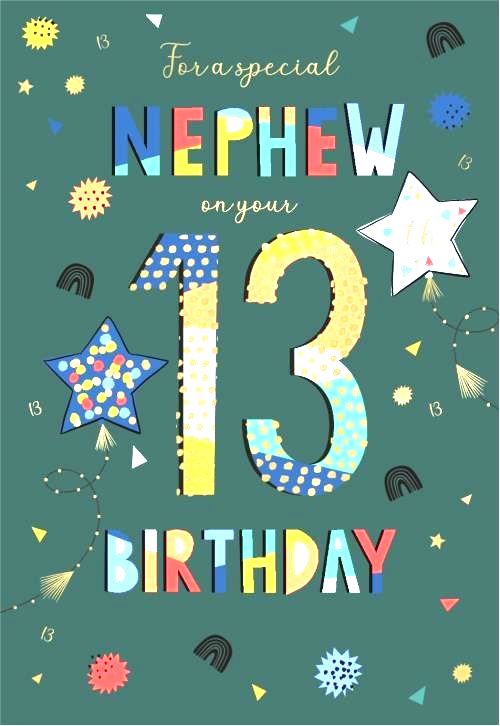 Birthday Card NEPHEW 13th 13. *Nine Inch Gold-Foiled Card, Paper pages inside*